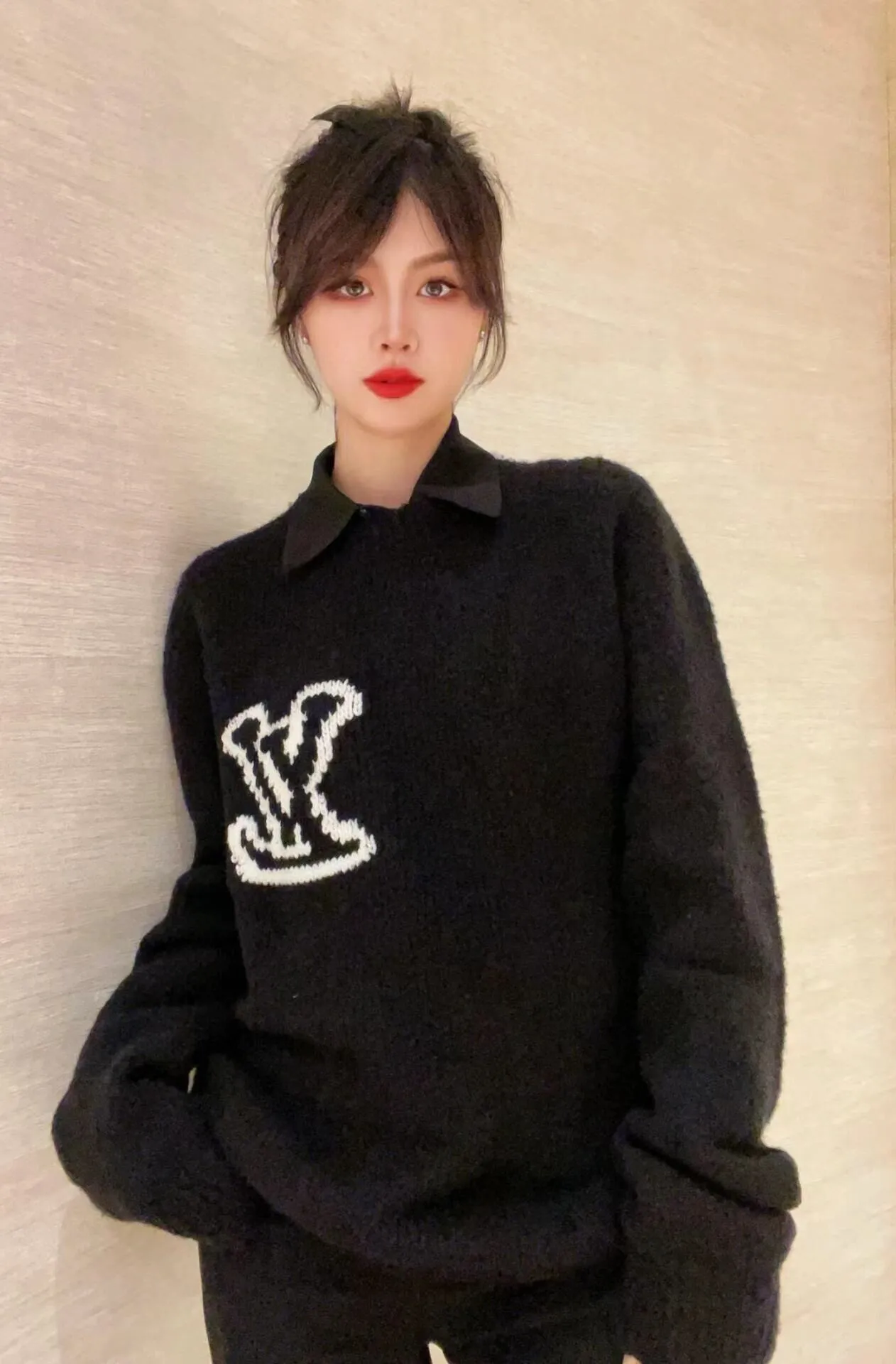 Louis Vuitton front and rear logo jacquard sweater